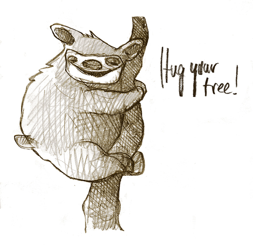 Cartoon: hug your tree (medium) by jenapaul tagged tree,nature,sloth,animals,funny,sketch
