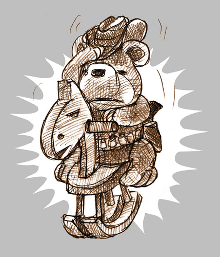 Cartoon: little cowboy (medium) by jenapaul tagged game,toys,bear,teddybear,children,cowboy