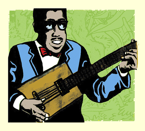 Cartoon: portrait of young bo diddley (medium) by jenapaul tagged guitarist,rock,50s,music,rocknroll,diddley,bo