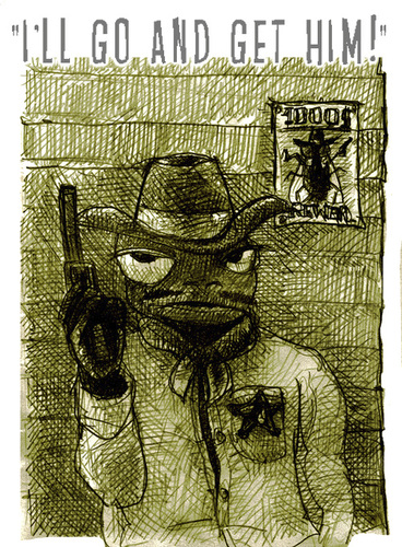 Cartoon: sheriff (medium) by jenapaul tagged frog,cowboy,sheriff,wild,west,animals,flies