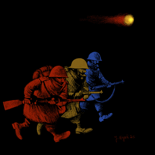 Cartoon: Following the star (medium) by Wiejacki tagged soldiers,war,krieg,star,stern,triplette,trinity,frieden,peace