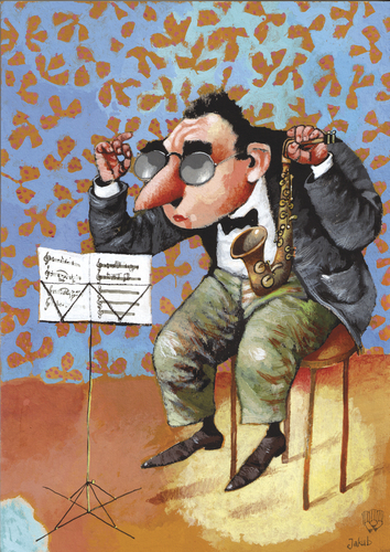 Cartoon: Sax (medium) by Wiejacki tagged band,saxophone,sax,orchestra,music