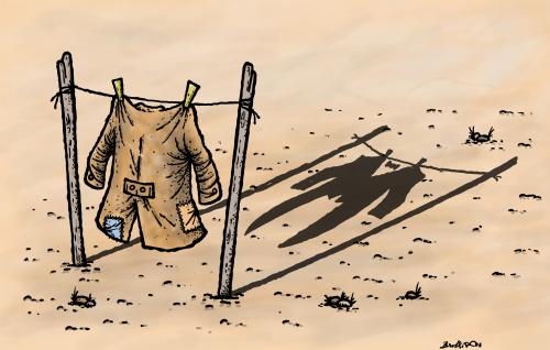 Cartoon: old coat (medium) by svitalsky tagged svitalsky,coat,shadow,old,arm,armut,geld,finanzen,smoking,reich,schatten