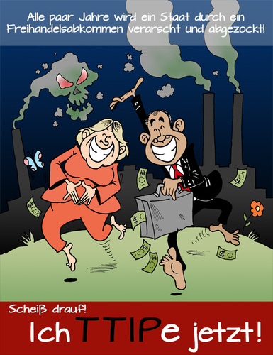 Cartoon: Ich TTIPe jetzt (medium) by svenner tagged ttip,freihandel,merkel,obama