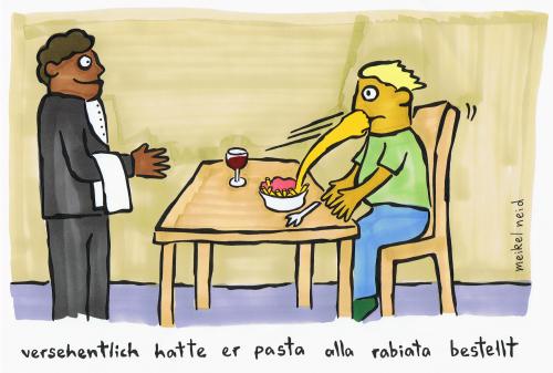 Cartoon: alla rabiata (medium) by meikel neid tagged arrabiata,pasta,italienisch,restaurant,ristorante,al,dente,schifo,buffo,parole,meikel,neid,stronzo,sugo,cosa,vuoi,gentile