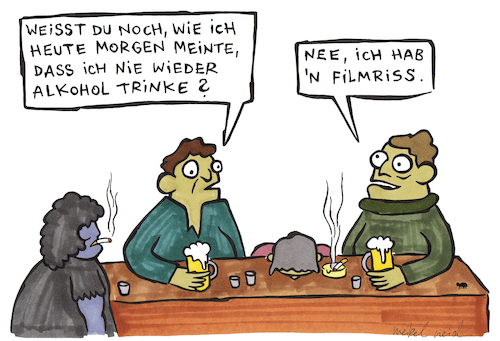 Cartoon: Filmriss (medium) by meikel neid tagged silvester,kater,alkohol,filmriss,kneipe,trinken,saufen