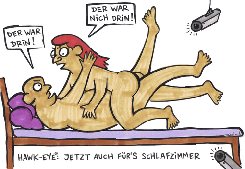 Cartoon: Hawk-Eye (medium) by meikel neid tagged hawk,eye,kamera,überwachung,bett,fußball,em,tor