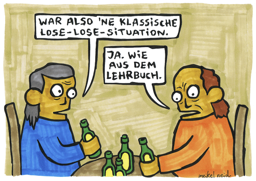 Cartoon: lose-lose (medium) by meikel neid tagged win,lose,gewinn,verlust,verlierer,kneipe,bier,strategie