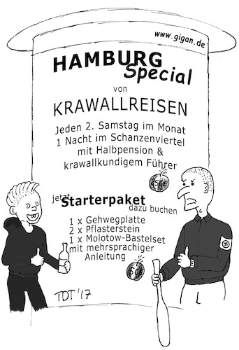 Cartoon: G20 hat sich für Hamburg gelohnt (medium) by TDT tagged g20,tourismus,krawall,linksextrem,rechtsextrem,hamburg,schwarzer,block