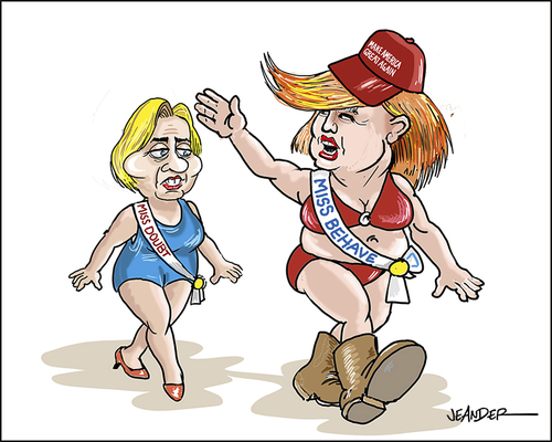 Cartoon: American beauty contest (medium) by jeander tagged hillary,clinton,donald,trump,election,usa,debate