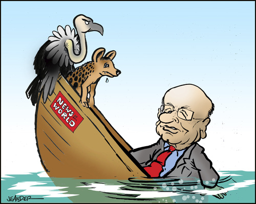 Cartoon: Murdochs sinking empire (medium) by jeander tagged hyenena,scandal,newspaper,paper,world,the,of,news,murdoch,murdoch,skandal,zweitung,presse,nachrichten