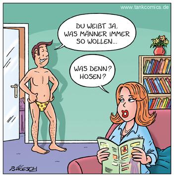 Cartoon: männerwünsche (medium) by pentrick tagged frau,mann,liebe,love,hosen,pants,ehepaar,woman,man,married,couple,