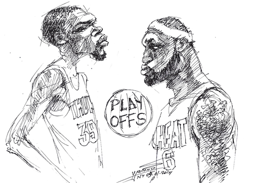 Cartoon: Durant and LeBron (medium) by ylli haruni tagged playoffs,nba,lebron,james,kevin,durant