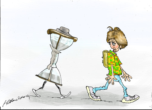 Cartoon: behind the times (medium) by hakanipek tagged human,time,followed