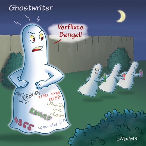 Cartoon: Ghostwriter (medium) by neufred tagged geist,ghost,ghostwriter,graffitti,nacht,mond,mondschein,schmierereien,schimpfen,fluchen