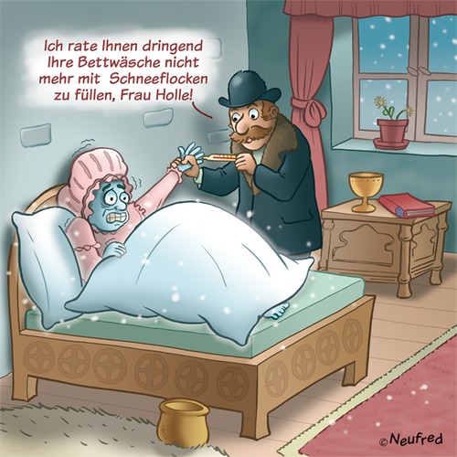 Cartoon: Neufreds Märchenstunde (medium) by neufred tagged hausbesuch,arzt,holle,frau,grimm,brüder,märchen
