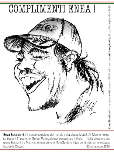Cartoon: Enea Bastianini (medium) by Enzo Maneglia Man tagged caricatura,sport,motogp,campione,del,mondo,moto2,profili,by,man,enzo,maneglia