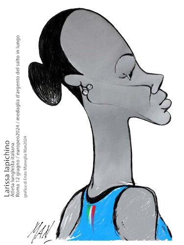 Cartoon: Larissa Iapichino (medium) by Enzo Maneglia Man tagged caricature,ritratti,atleti,lunghisti,salto,in,lungo,sport,europee2024