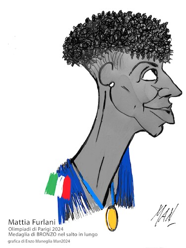 Cartoon: Mattia Furlani (medium) by Enzo Maneglia Man tagged olimpiadi,parigi,2024,sport,atletica