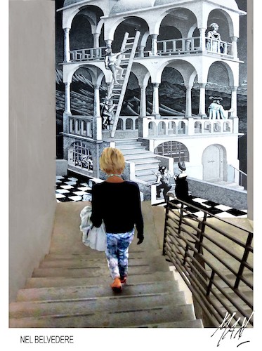 Cartoon: nel Belvedere di Escher (medium) by Enzo Maneglia Man tagged foto,fotografia,surrealismo,man,maneglia,fighillearte