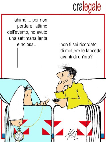 Cartoon: ora legale (medium) by Enzo Maneglia Man tagged cassonettari,vignette,umoristiche,man,enzo,maneglia,fighillearte
