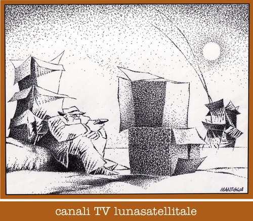 Cartoon: TV luna satellitale (medium) by Enzo Maneglia Man tagged cassonettaro