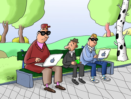 Cartoon: Apple (medium) by rene tagged ipad,computer,apple,hardware,männer,spielzeug,park,sehnsucht,iphone