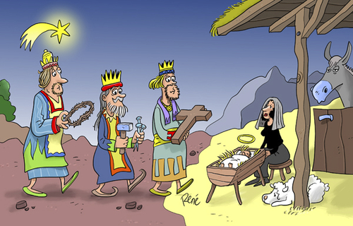 Cartoon: Drei Könige (medium) by rene tagged weihnachten,drei,könige,christkind,jesuskind,jesus,stern,heilige,nacht,maria
