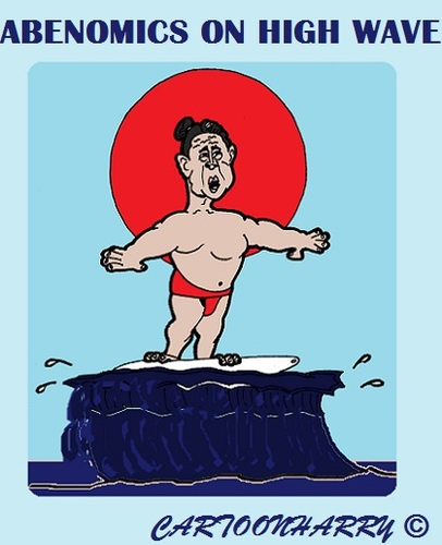 Cartoon: Abenomics (medium) by cartoonharry tagged japan,economics,abenomics,abe,high,wave