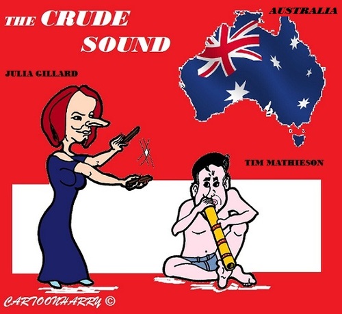 Cartoon: Australia (medium) by cartoonharry tagged gillard,mathiesen,didgeridoo,accordeon,clarinet,vips,famous,politicians,cartoons,cartoonists,cartoonharry,dutch,toonpool