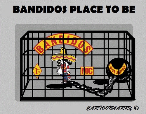 Cartoon: Bandidos (medium) by cartoonharry tagged bandidos,criminals,bikers,prison,placetobe,worldwide