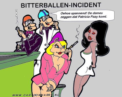 Cartoon: Bitterballen Incident (medium) by cartoonharry tagged bitterbal,cartoonharry,helm,haar,patricia,paay,cartoon,meisjes