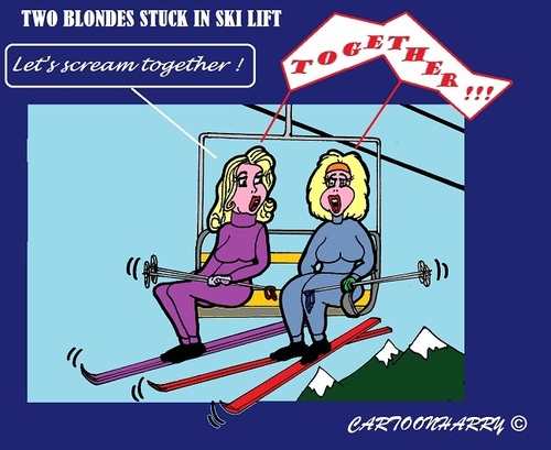 Cartoon: Blond and SkiLift (medium) by cartoonharry tagged weather,winter,snow,ski,lift,blond,together,stuck,cartoonharry