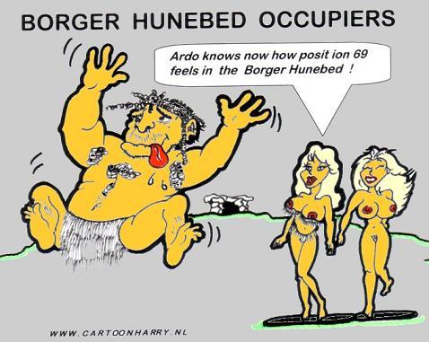 Cartoon: Borger Hunebed Occupiers (medium) by cartoonharry tagged cartoonharry,girls,caveman,girl,naked