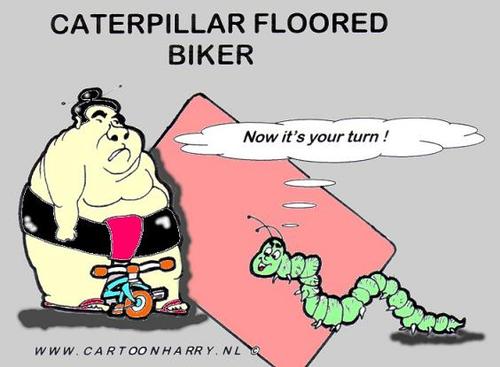Cartoon: Caterpillar Floored Biker (medium) by cartoonharry tagged sumo,biker,caterpillar,floored,cartoonharry