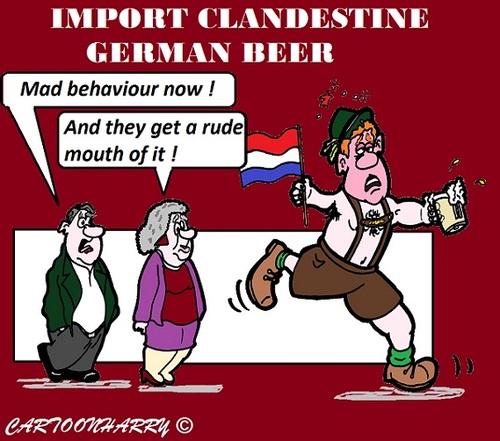 Cartoon: Clandestine German Beer (medium) by cartoonharry tagged german,beer,holland,problems,mouth,cartoon,cartoonist,cartoonharry,toonpool