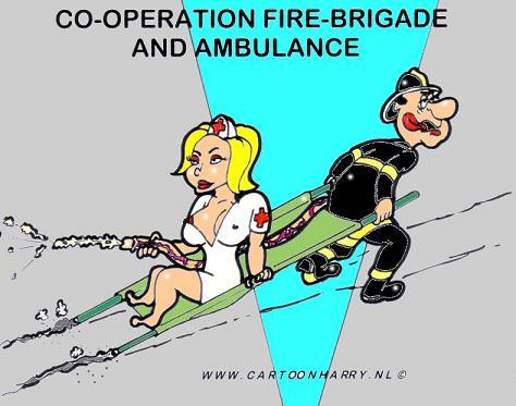 Cartoon: Cooperation (medium) by cartoonharry tagged cooperation,nurse,firebrigade,sexy,backwards,cartoonharry