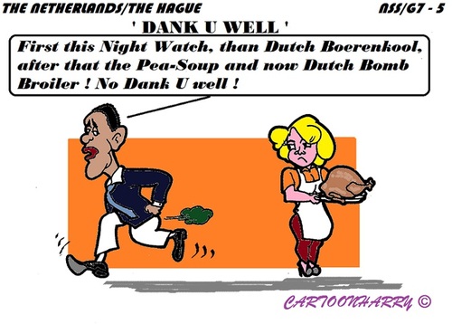 Cartoon: Dank U Well (medium) by cartoonharry tagged holland,amsterdam,thehague,obama,nss,g7,broiler