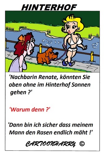 Cartoon: Der Rasenmäher (medium) by cartoonharry tagged toonpool,dutch,cartoonharry,cartoonist,humor,cartoon,gerne,arbeit,mann,obenohne,nachbarin,mähen,rasen,hinterhof
