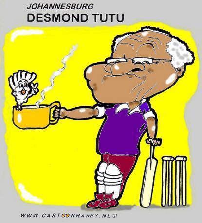 Cartoon: Desmond Tutu (medium) by cartoonharry tagged desmond,tutu,retirement,tea,cricket,cartoon,cartoonists,cartoonharry