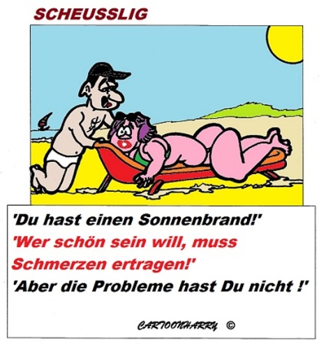 Cartoon: Du Meine Güte (medium) by cartoonharry tagged schön,abscheusslich,sonne,sonnenbrand,schmerzen,cartoon,cartoonist,cartoonharry,dutch,toonpool