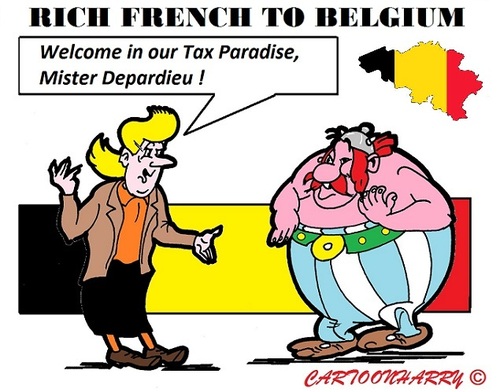 Cartoon: French to Paradise (medium) by cartoonharry tagged paradise,belgium,french,tax,sidonia,obelix,depardieu,cartoon,cartoonist,cartoonharry,dutch,toonpool