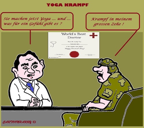 Cartoon: Grosse Probleme (medium) by cartoonharry tagged probleme,zeh,doctor,soldier,yoga,cartoonharry