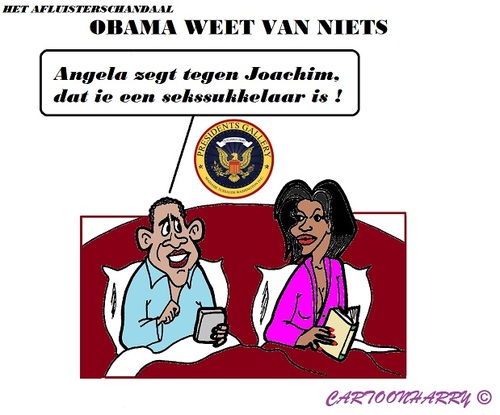 Cartoon: Merkel en Obama (medium) by cartoonharry tagged merkel,obama,michelle,afluisterschandaal,seks,sukkelaar