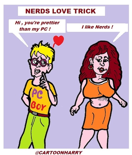 Cartoon: Nerds Love Trick (medium) by cartoonharry tagged nerds,love,cartoonharry