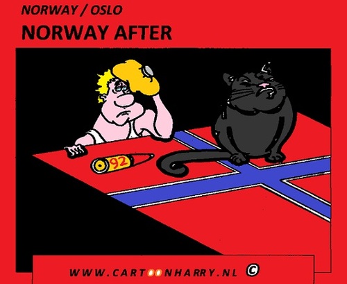 Cartoon: Norway After (medium) by cartoonharry tagged norway,oslo,attacks,idiot,nightmares,blackcat,hangover,cartoon,cartoonist,cartoonharry,dutch,toonpool