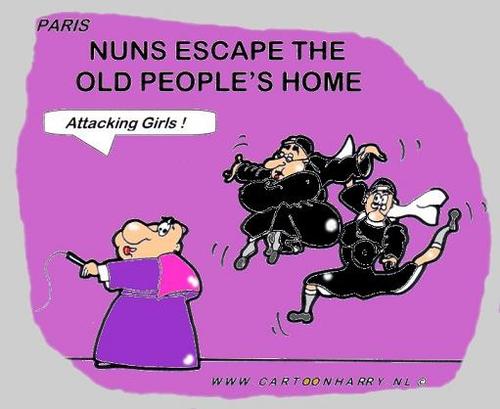 Cartoon: Nun Escape In France (medium) by cartoonharry tagged nuns,god,home,escape,france,cartoonharry