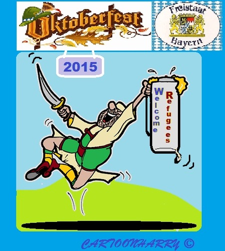 Cartoon: Oktoberfest 2015 (medium) by cartoonharry tagged germany,cartoonharry,refugees,münchen,bayern,oktoberfest