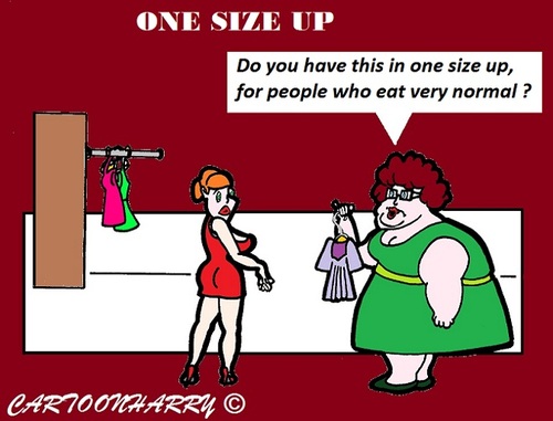 Cartoon: Only One Size (medium) by cartoonharry tagged dress,clothes,size,up,down,more,less,cartoon,eat,food,cartoonist,cartoonharry,obese,dutch,toonpool