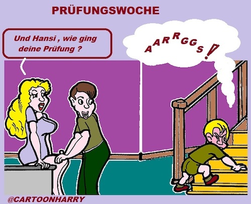 Cartoon: Prüfungswoche (medium) by cartoonharry tagged schule,kind,familie,prüfung